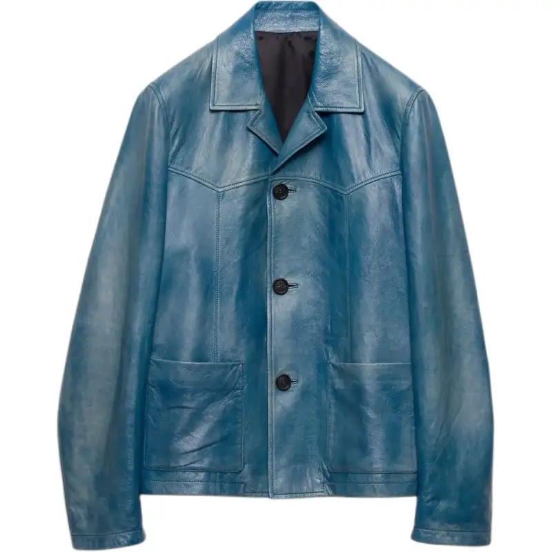 PRADA Leather Jacket Men's Blue