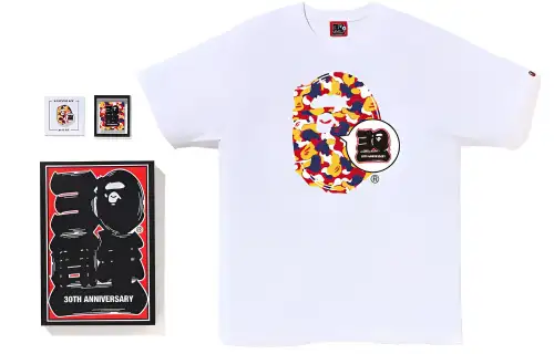 BAPE Store Maebashi 30Th Anniv 30th Anniversary Commemorative Model SS23 Ape Pattern Printed Casual Short Sleeve T-Shirt Set Men's White
