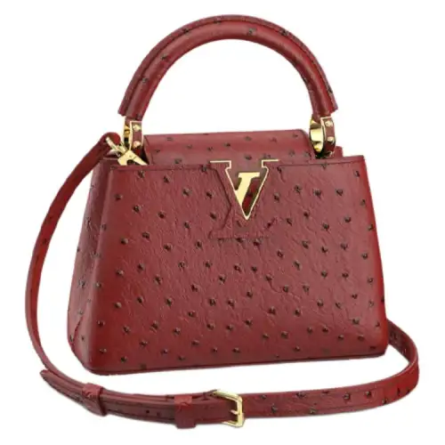 LOUIS VUITTON Capucines Ostrich Leather Kapsyn Shoulder Bag, Crossbody Bag, Handbag Mini Women's Red