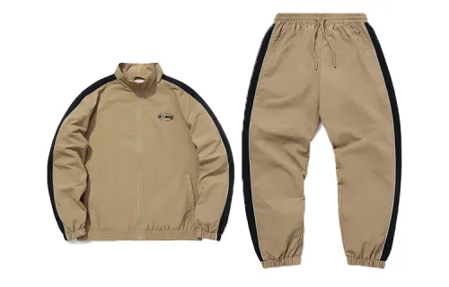 Li Ning Casual Sportswear Men's Khaki Crew Neck Moderate