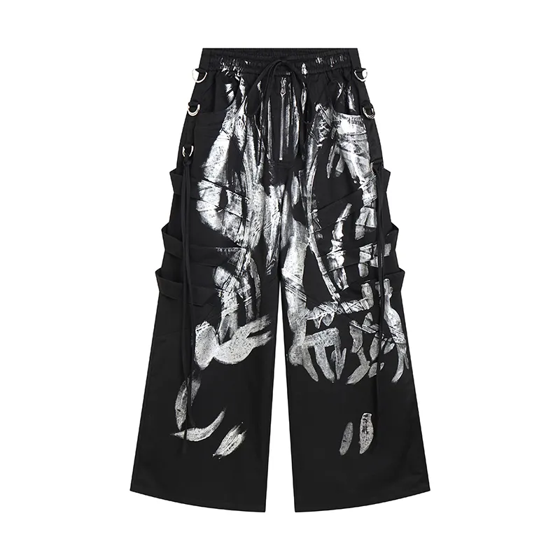 DND4DES Casual Pants Unisex Black Moderate Wide Leg Pants