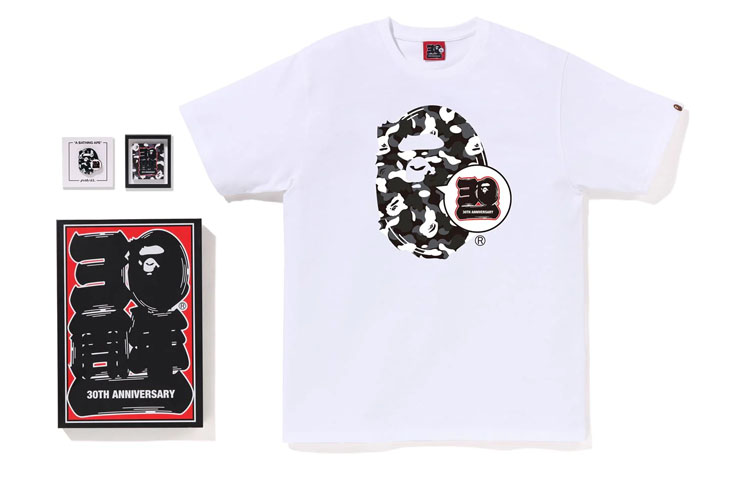 BAPE Store Maebashi 30Th Anniv 30th Anniversary Commemorative Model SS23 Ape Pattern Printed Casual Short Sleeve T-Shirt Set Men's White Gray