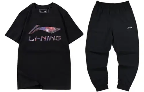 Li Ning Casual Sportswear Men's Set Black+Black Crew Neck Moderate