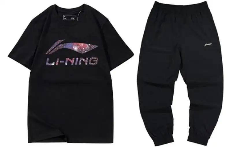 Li Ning Casual Sportswear Men's Set Black+Black Crew Neck Moderate