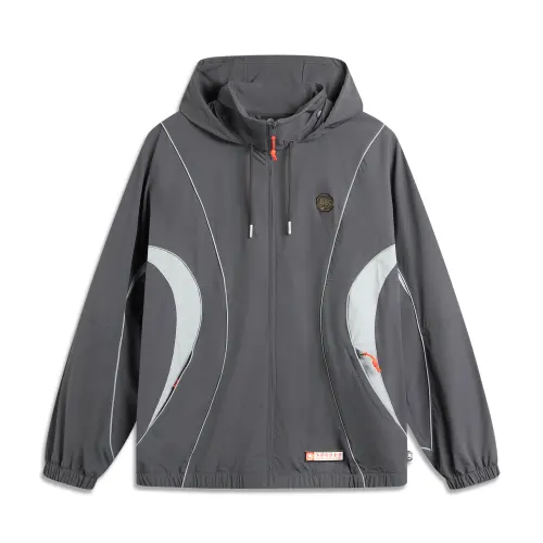 LiNing Li Ning Basketball Series Spliced Letter Zipper Hooded Breathable and Versatile Sports Windbreaker Men's Black Pine Gray