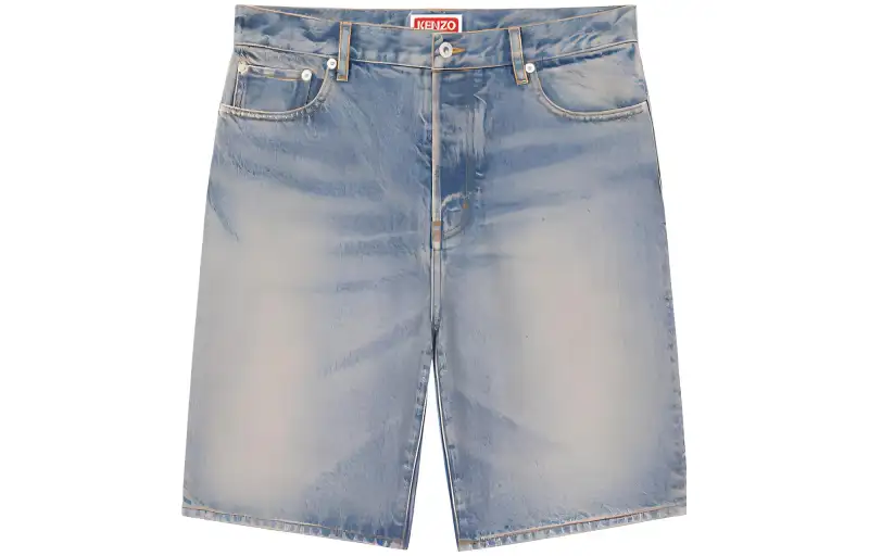 KENZO Knee Length Faded Denim Shorts