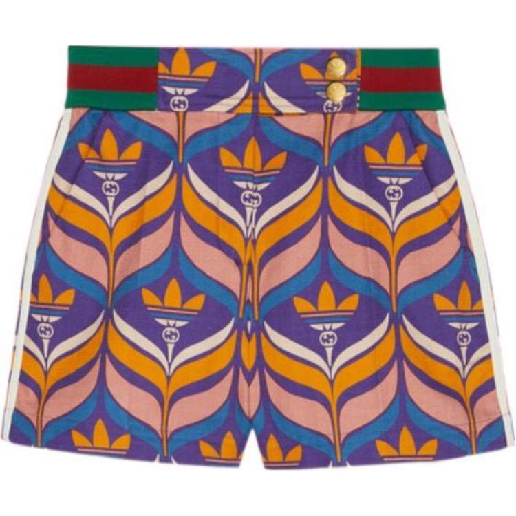 GUCCI Gucci x adidas originals SS22 printed brand logo all-over striped contrasting casual shorts, same style for men and women, multi-color