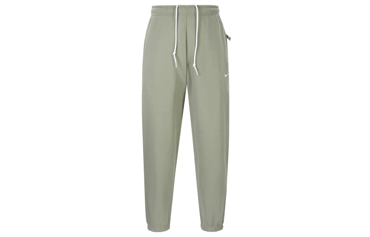 Nike Solo Swoosh Loose Fit Lace Up Knitted Fabric Comfortable Fleece Lined Casual Pants Men's Light Army Green/White