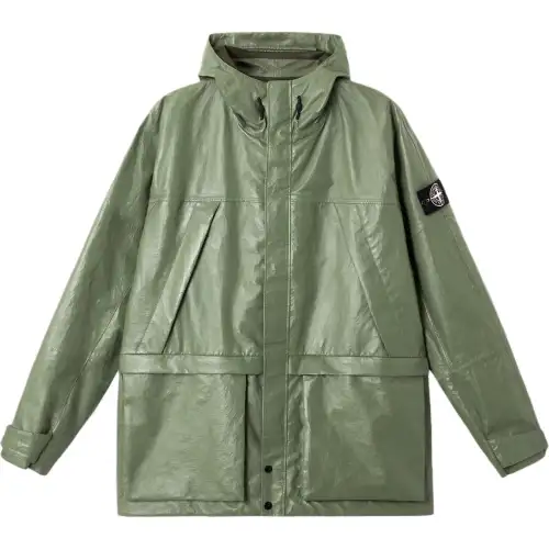 STONE ISLAND Leather Jacket Unisex Sage Green