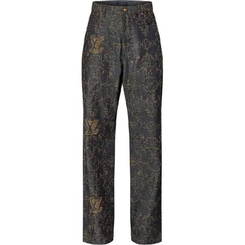 Lv Embroidered Denim Pants