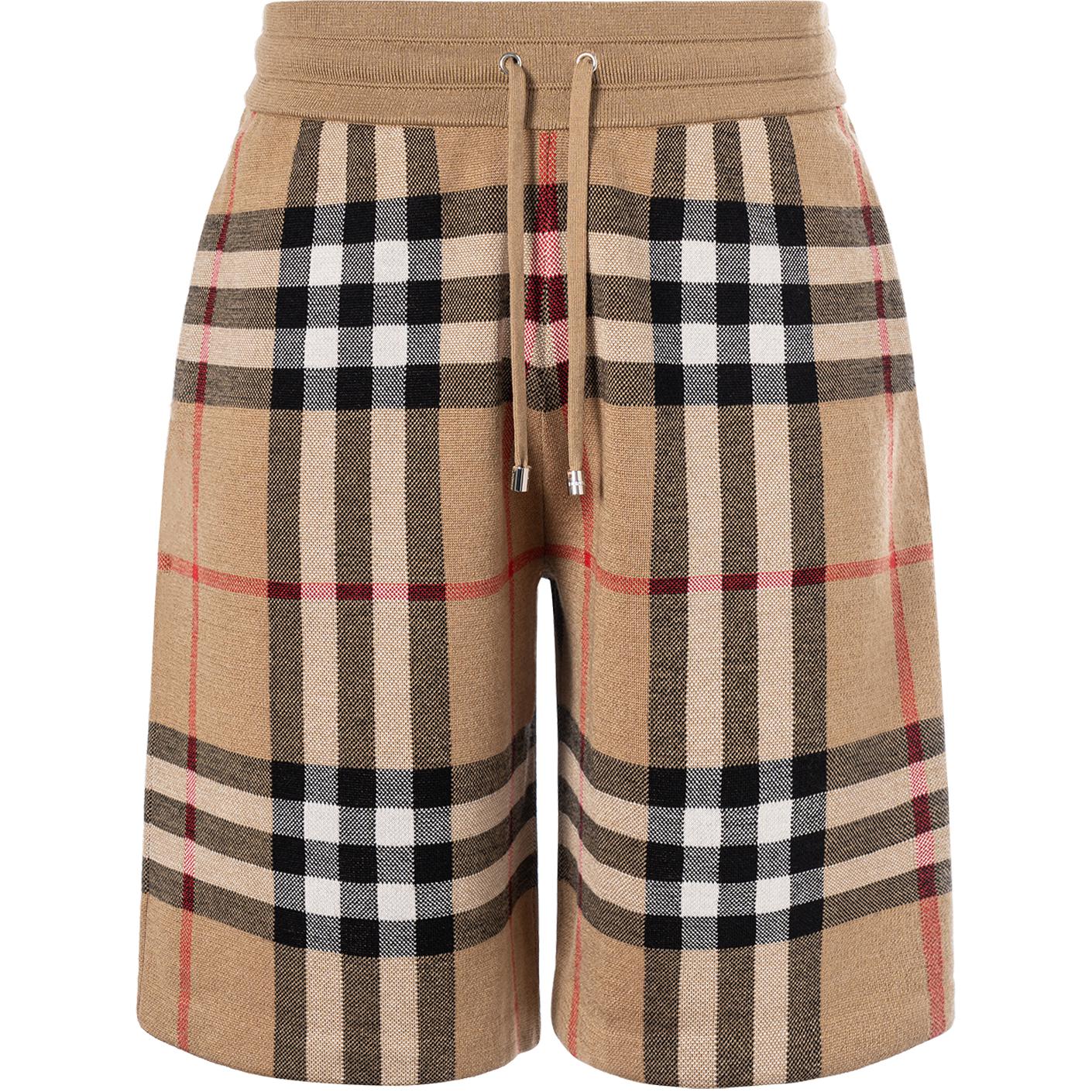 Burberry Burberry Burberry Checked Silk and Wool Blend Jacquard Drawstring Casual Shorts Men's Collection Beige