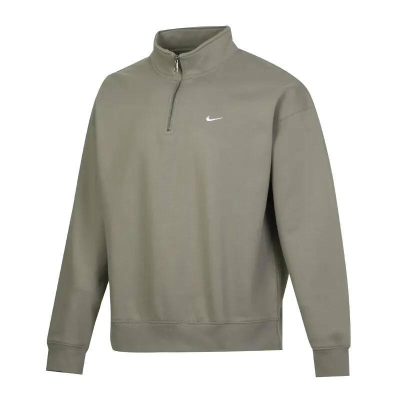 Nike Solo Swoosh Fleece Lined Thermal Casual Sports Long Sleeved Half Zip Open Collar Without Hood Sweatshirt Men's