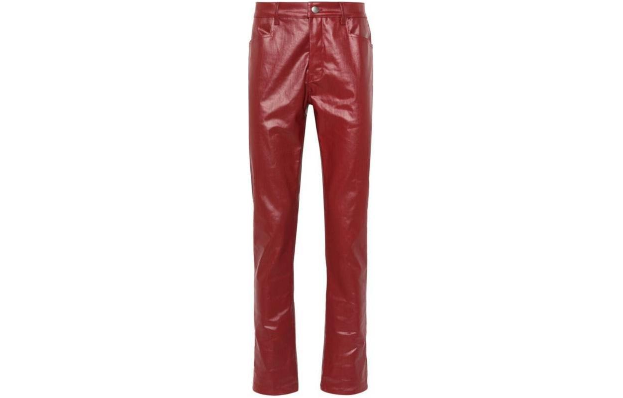 RICK OWENS /RO SS24 Tyrone Jeans In Cardinal Red solid color slim fit hidden zipper leather pants men's red