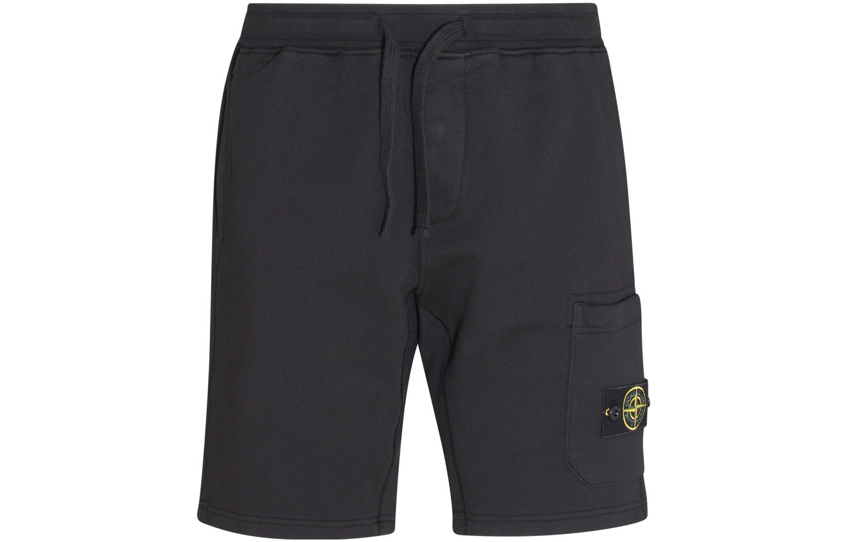 STONE ISLAND Stone Island SS23 Solid Color Compass Logo Appliqué Cargo Shorts Men's Black