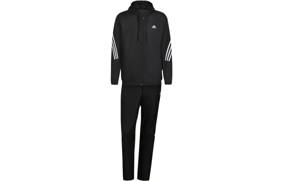 Adidas Casual Sportswear Sets Men's Black Hooded Moderate