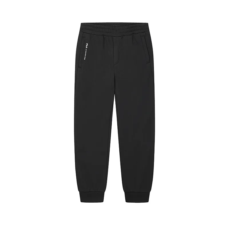 FILA ORIGINALE Elastic Cuff Solid Color Versatile Fleece Lined Elastic Knitted Sweatpants Men's Jet Black