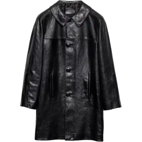 PRADA Triangle logo Leather Coat