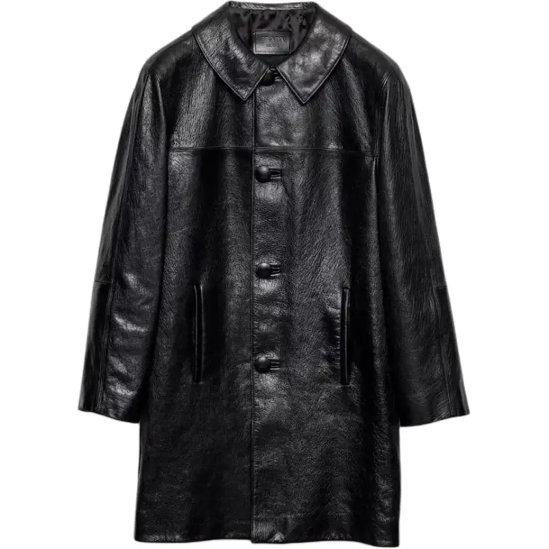 PRADA Triangle logo Leather Coat