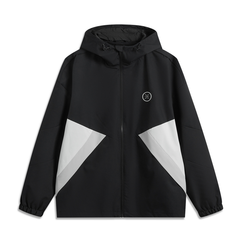 LiNing Wade Series Comfortable Casual Hooded Simple Loose Letter Color Blocking Windbreaker Men's Black