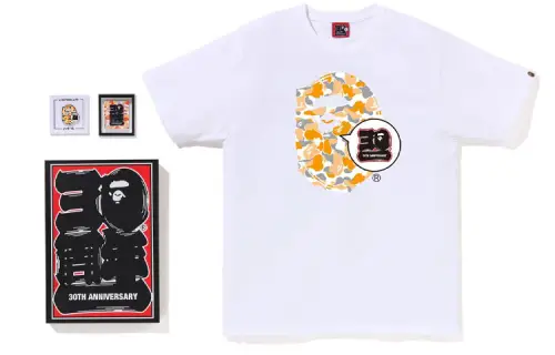 BAPE Store Maebashi 30Th Anniv 30th Anniversary Ape Man Printed Round Neck Pullover Short Sleeve T-Shirt Set Men's White Orange