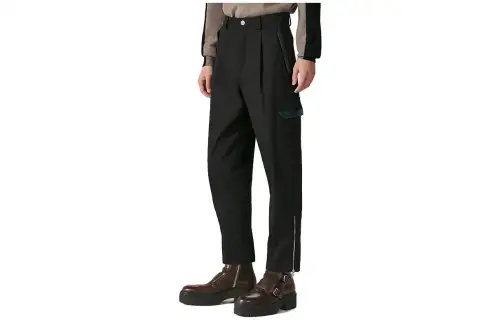 HERMES Casual Pants Men's Black Moderate Straight Fit Pants