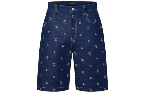 Lv Embroidered Signature Denim Shorts