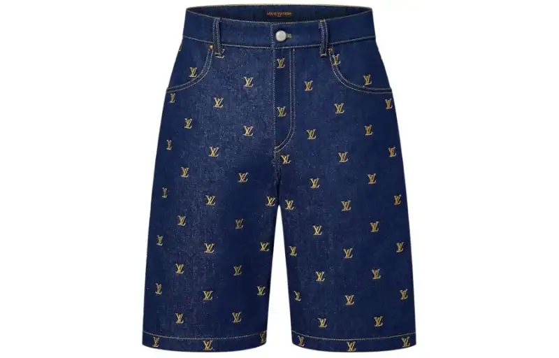 Lv Embroidered Signature Denim Shorts