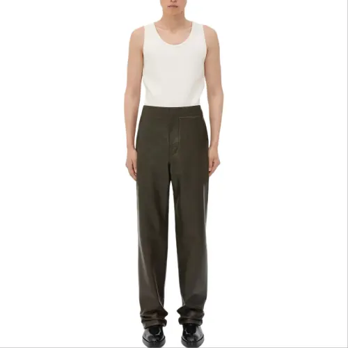 Bottega Veneta FW24 Leather Pants Men's Dark Olive