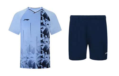 Li Ning Straight Fit Badminton Jersey Set Summer Men's Teal+Navy Blue