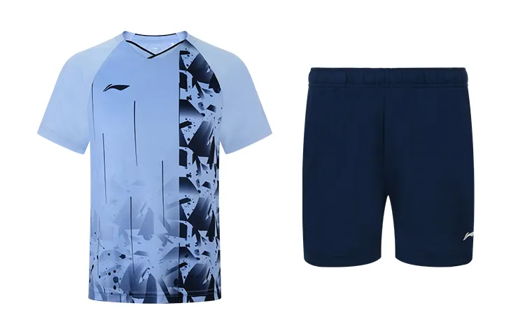 Li Ning Straight Fit Badminton Jersey Set Summer Men's Teal+Navy Blue