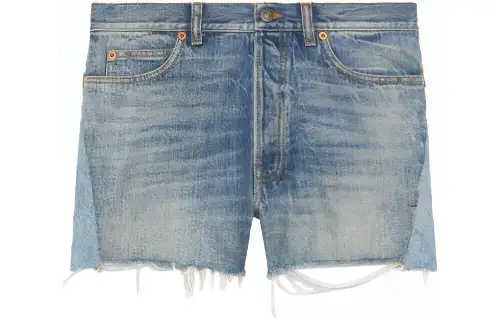 panelled frayed denim shorts