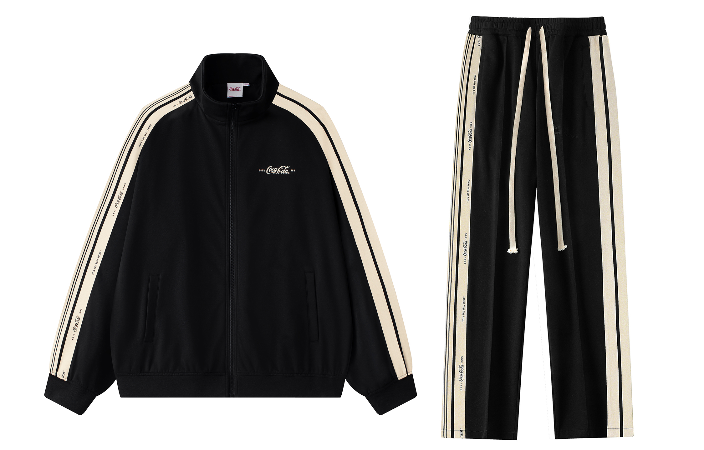 Coca-Cola Asymmetrical knitted jacket with letters, trousers for men and women, Cola, loose straight fit, with embroidery