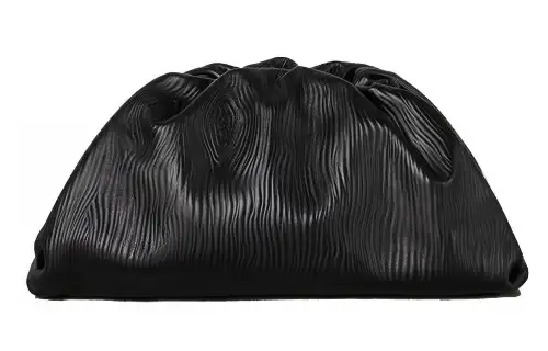Bottega Veneta Wood Grain Cow Leather Cloud Bag Clutch Women's Black