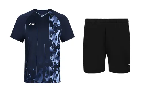 Li Ning Straight Fit Badminton Jersey Set Summer Men's Sailor Blue+Black