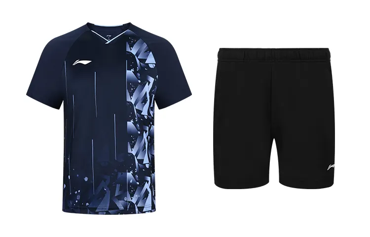 Li Ning Straight Fit Badminton Jersey Set Summer Men's Sailor Blue+Black