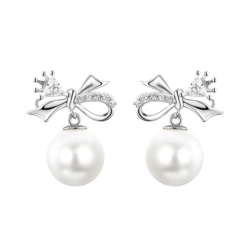 Disney Disney, universal fashionable trend beads with bow pearl, design sophisticated cute brand accessory, earrings, simple and elegant design, light luxury style, french style, high-end, silver 925 sample