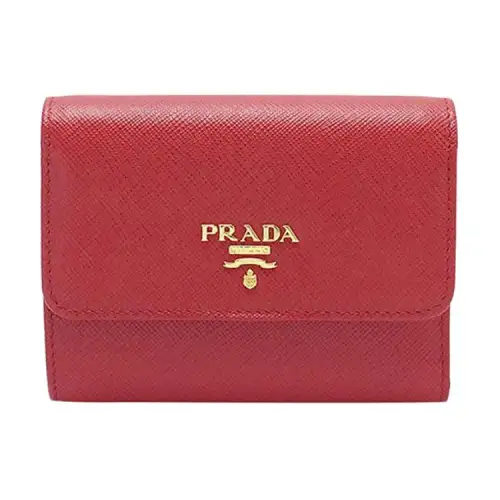 PRADA Saffiano Leather Wallet Women's Red