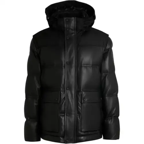 HUGO BOSS Removable sleeves solid color cotton jacket men's black