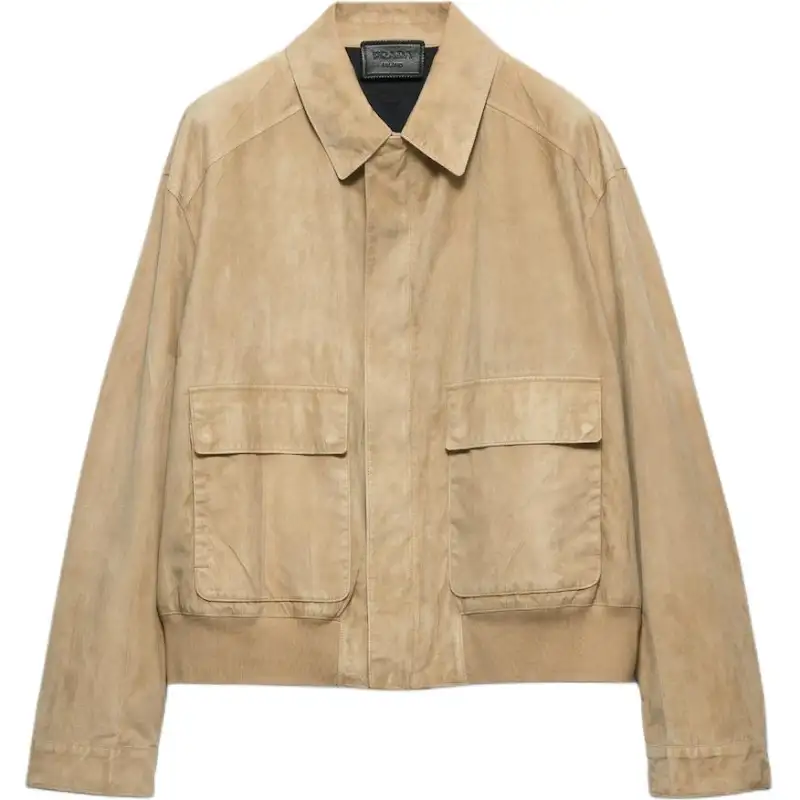 PRADA SS25 Leather Jacket Men's Khaki