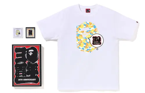BAPE Store Maebashi 30Th Anniv 30th Anniversary Commemorative Model SS23 Ape Pattern Printed Round Neck Pullover Short Sleeve T-Shirt Set Men's White