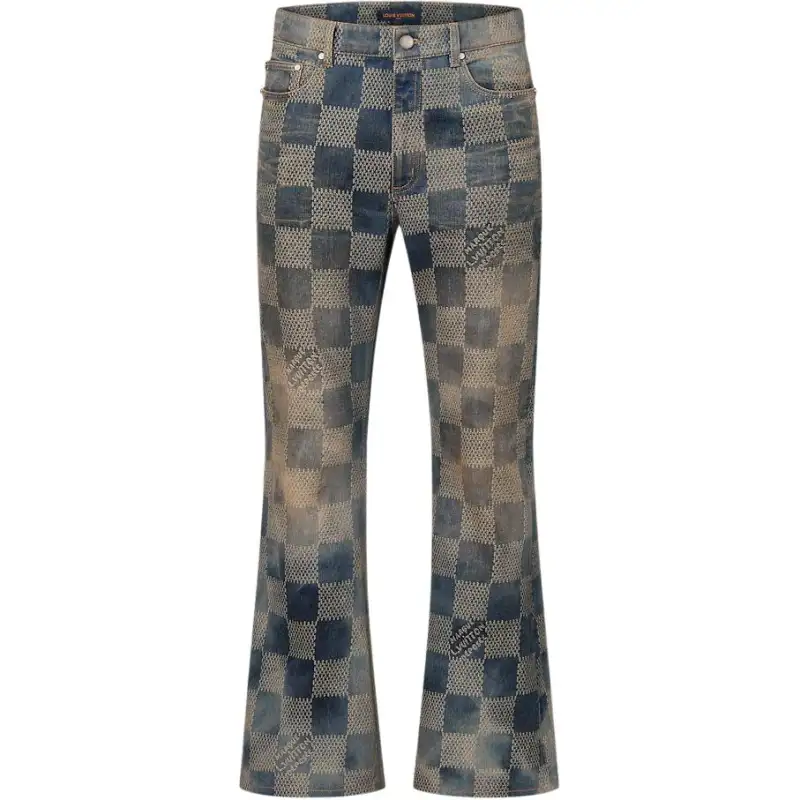 LOUIS VUITTON Damier Flared Washed Denim Pants