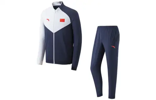 ANTA Casual Sportswear Unisex Clothing Sets Blue+Blue Stand Collar Moderate