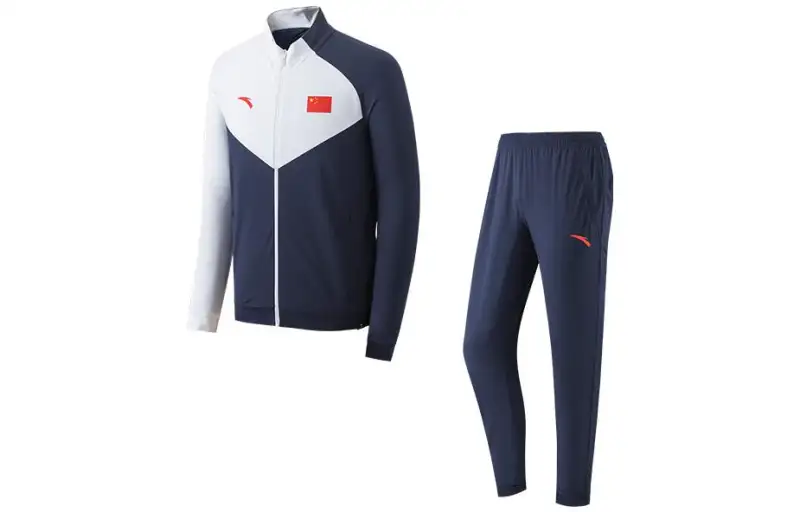 ANTA Casual Sportswear Unisex Clothing Sets Blue+Blue Stand Collar Moderate
