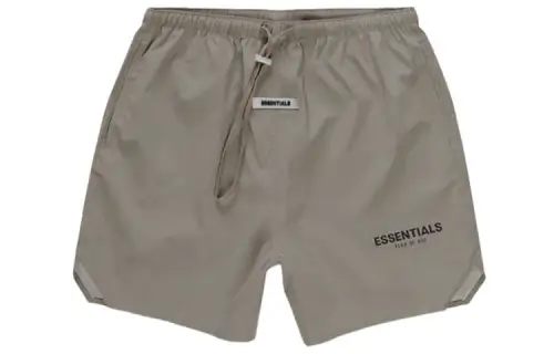 Fear of God Essentials FW20 Volley Shorts Taupe Logo reflective volleyball lace-up cotton mid-waist loose straight American heavy casual shorts men's taupe