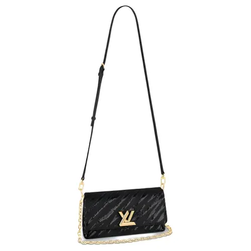 LOUIS VUITTON Twist Satin Embroidery Sequins With Calfskin Portable Crossbody Bag, Shoulder Bag Women's Black