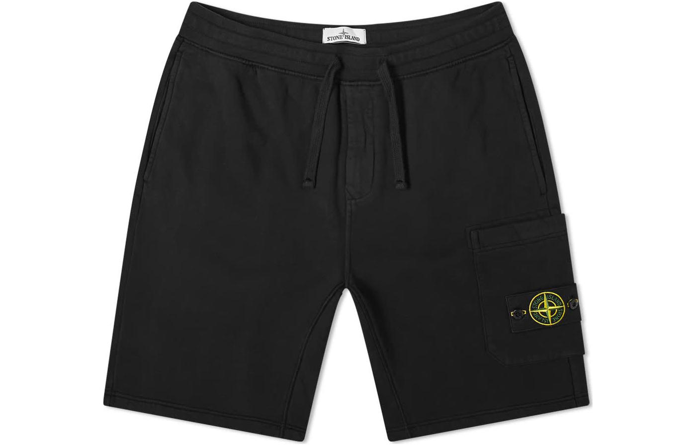 STONE ISLAND Stone Island FW22 Solid Color Logo Drawstring Pocket Decoration Casual Shorts Men's Black