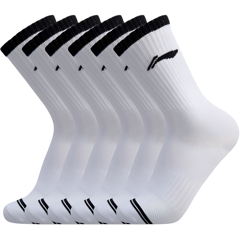 Li Ning Running Socks Unisex 6 Pack White