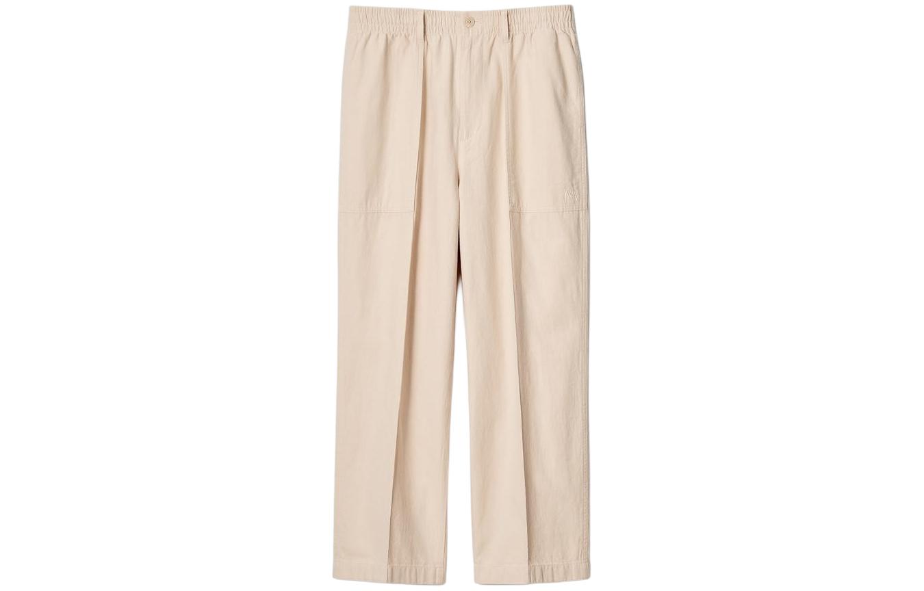 UNIQLO JW Anderson joint series x JWANDERSON joint model SS24 solid color mid-waist elastic straight casual pants men's beige
