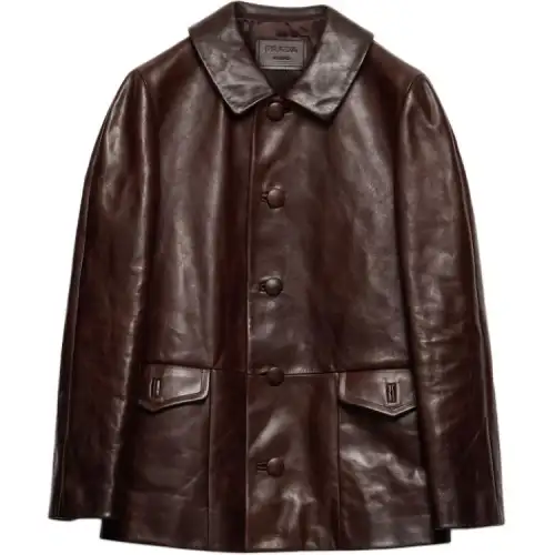 PRADA SS25 Leather Jacket Men's Red Brown