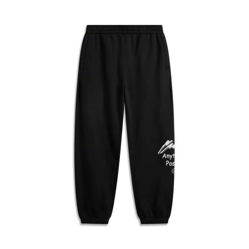 Li Ning Sports Life Collection Letter Fleece Lined Loose Fit Thermal Versatile Elastic Cuff Casual Pants Men's Black